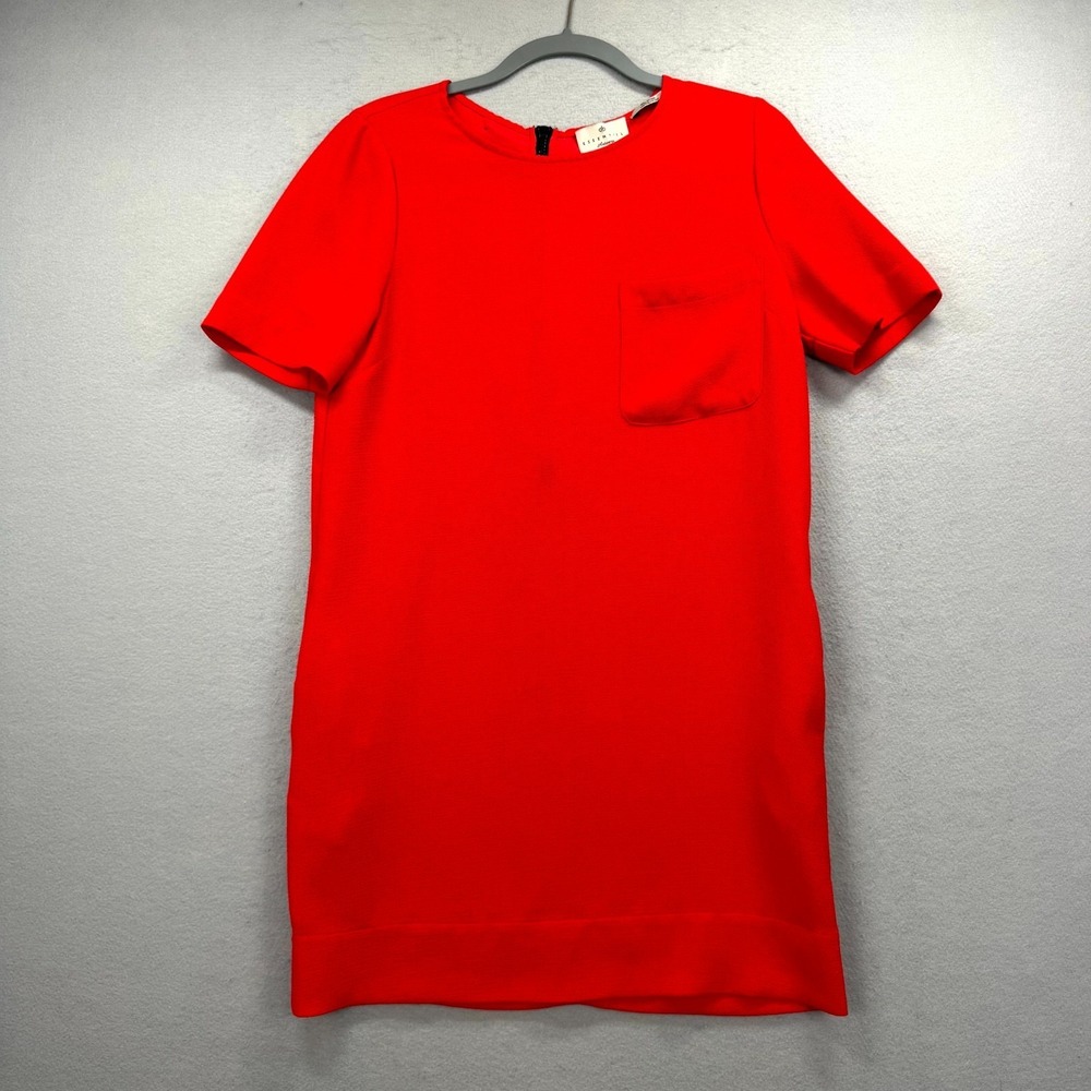 ESSENTIEL Antwerp Cocktail Mini Dress Women's 38 Red Bow Short Sleeve Zip Back